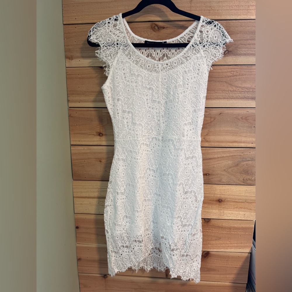 White Lace Cottagecore Mini Dress Feminine Romantic Bridal